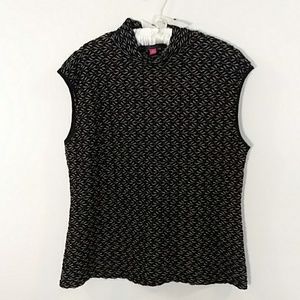 Vince Camuto Black & White Rippled Mock Neck Top